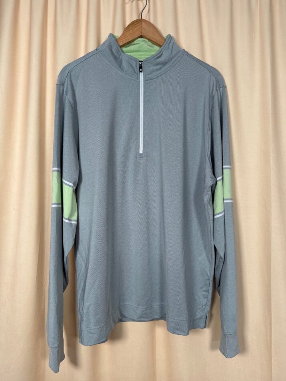FootJoy Mens XL Gray & Green Long Sleeve Quarter-Zip Pullover Athletic Fit
